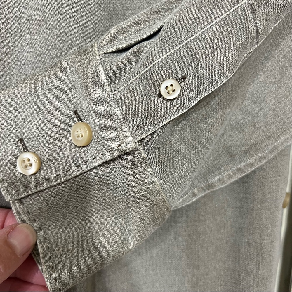 Tommy Bahama Olive Men M Silk Wool long sleeve button Dress Shirt Classic Preppy - Picture 5 of 7